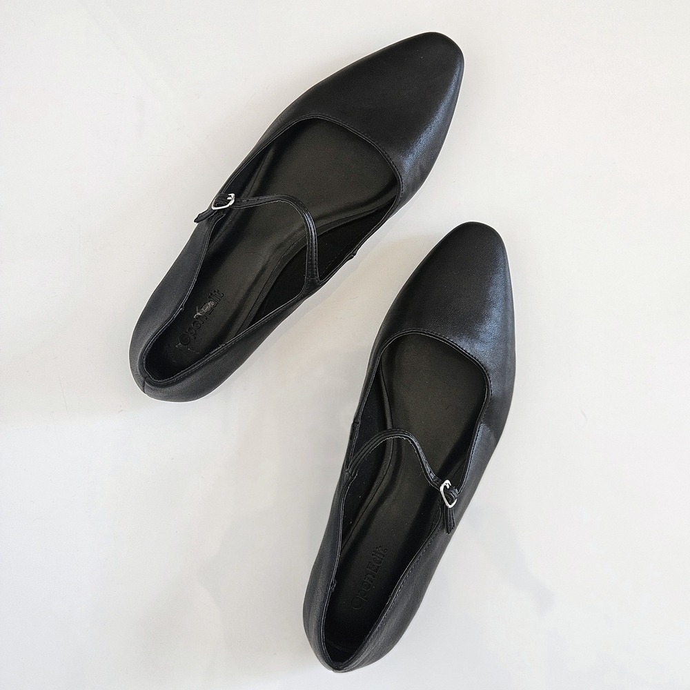 Open Edit Regina Mary Jane Pointed Toe Flat Size 9.5 Black‎